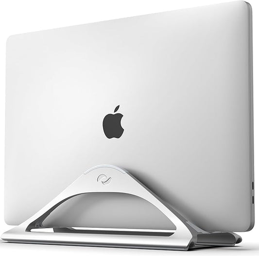HumanCentric Vertical Laptop Stand for Desks in Silver Color, Upright Adjustable Holder to Dock Apple MacBook, MacBook Pro, and Other Laptops to Organize Work & Home Office, Automatic Grip