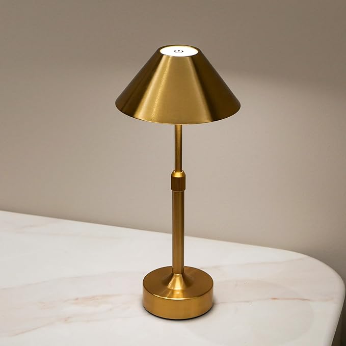 Cordless Table Lamp - Rechargeable Night Light with 2000mAh Battery, Touch Control, Dimmable White/Warm/Neutral Light, Adjustable Height, USB Charging, Ambient LED Bedside Lamp (Gold)