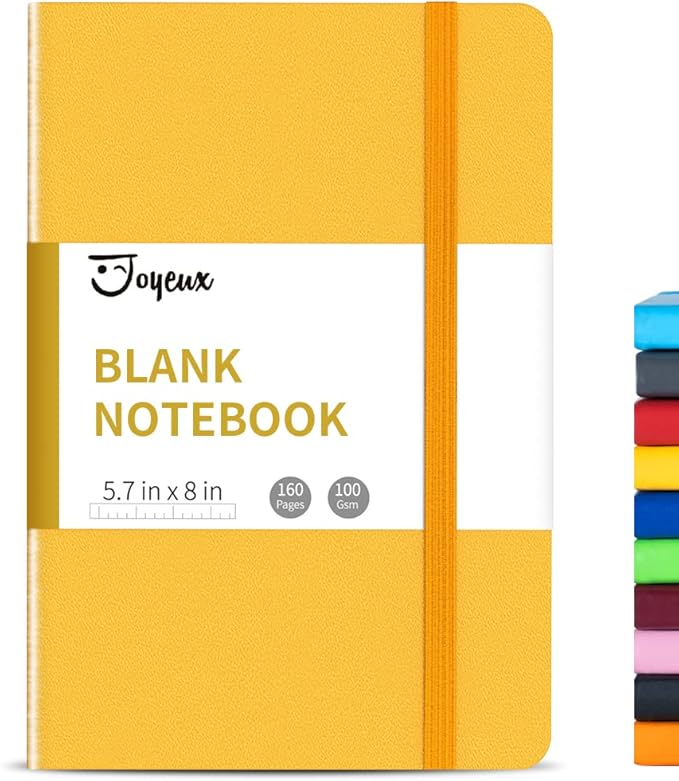 JOYEUX Blank Journal Notebook, A5, 160 Pages 100 Gsm Thick Sketch Books Hardcover Journal for Writing, 5.7 inches x 8 inches Notebooks for Work (Yellow)