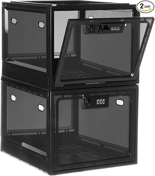 2 Pack Lock Box, Lockable Storage Box for Food/Snack/Medicines/Phone，Lock Boxes with Code for Personal Items, Childproof First AID Locked Cabinet