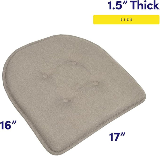 Sweet Home Collection Chair Cushion Memory Foam Pads Tufted Slip Non Skid Rubber Back U-Shaped 17" x 16" Seat Cover, 12 Count (Pack of 1), Khaki 18