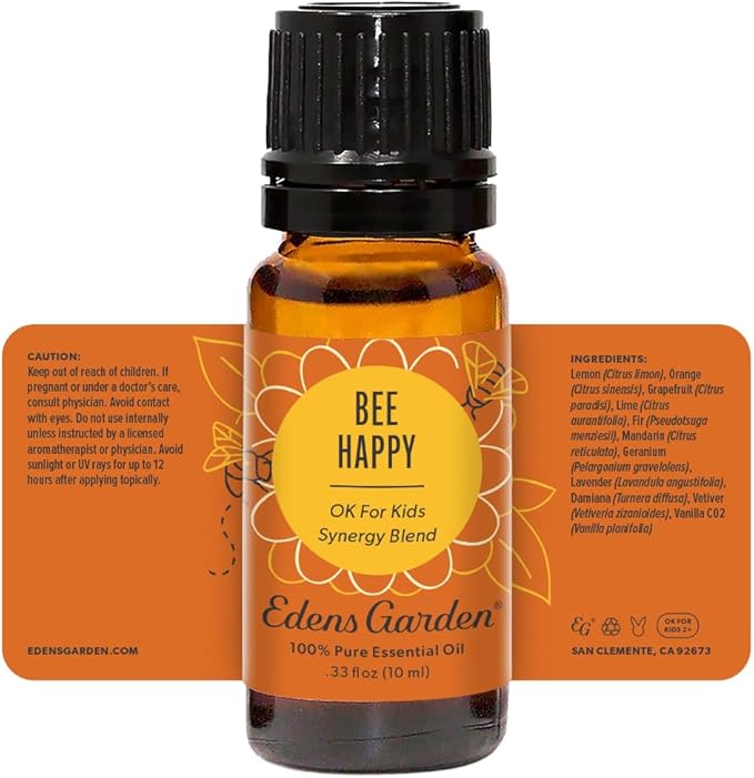 Edens Garden Bee Happy Essential Oil Blend- 100% Pure Premium Grade, Undiluted, Natural, Therapeutic, Aromatherapy, The Best For Diffusing Kid Safe, Candle, Humidifiers 10 ml (.33 fl oz)