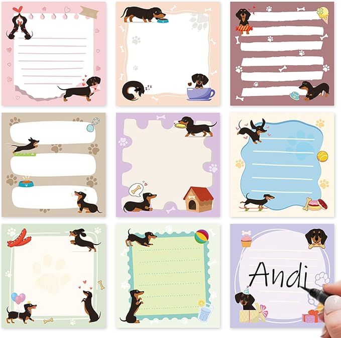 Dachshund Sticky Notes Gifts - 9Pack Cute Sticky Notes 3x3 Weiner Dog Gifts for Women Cartoon Dachshund Notepads Dog Self-Stick Notes Pads Office School Supplies Dachshund Gifts 450 Sheets