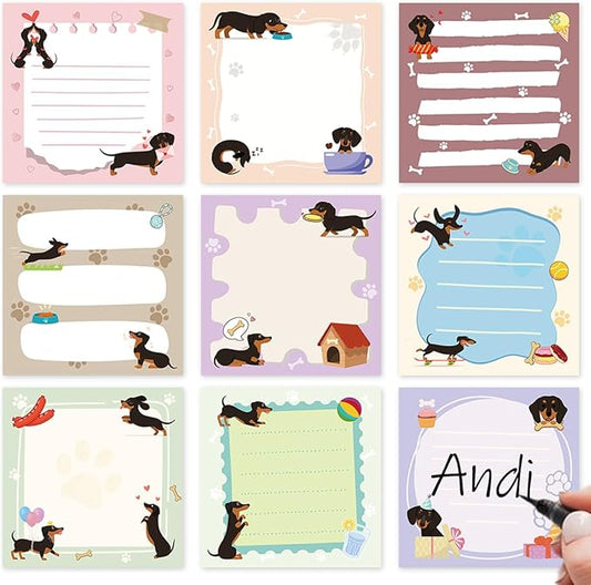 Dachshund Sticky Notes Gifts - 9Pack Cute Sticky Notes 3x3 Weiner Dog Gifts for Women Cartoon Dachshund Notepads Dog Self-Stick Notes Pads Office School Supplies Dachshund Gifts 450 Sheets