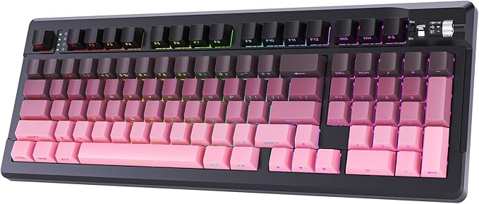 EWEADN X99 Wireless Mechanical Keyboard - 99 Keys, Three Mode Connectivity- BT5.0/2.4GHz/USB-C, Hot-Swappable PCB, Gasket Mount, 8000mAh Battery, PBT Double-Shot Keycaps, Berry Pink, Linear Switch
