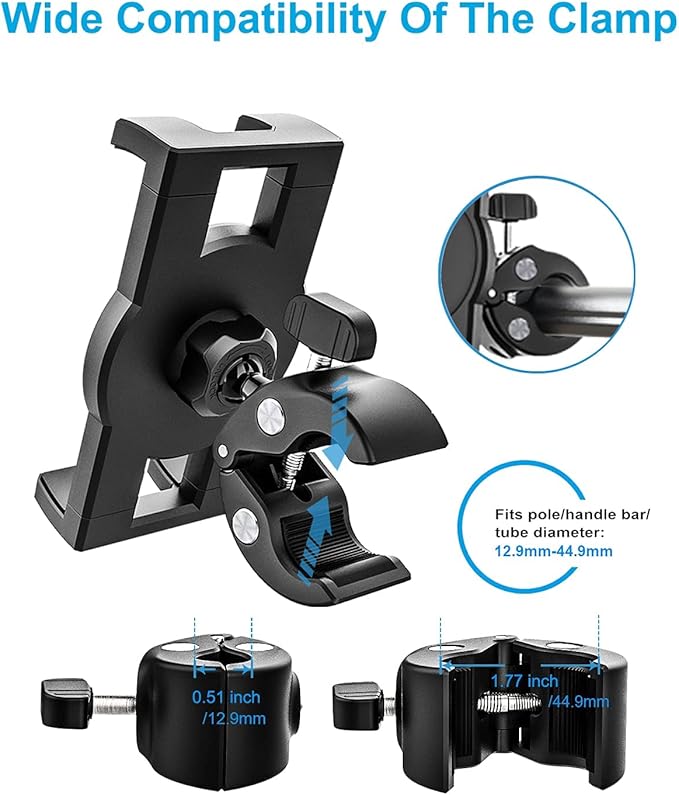 woleyi Spinning Bike Tablet Mount Holder, Indoor Stationary Exercise Bikes Tablet Clamp, Gym Treadmill Elliptical Handlebar Clamp for iPad Pro/Air/Mini, Galaxy Tab/Z Fold, iPhone, Fire, 4-13" Devices
