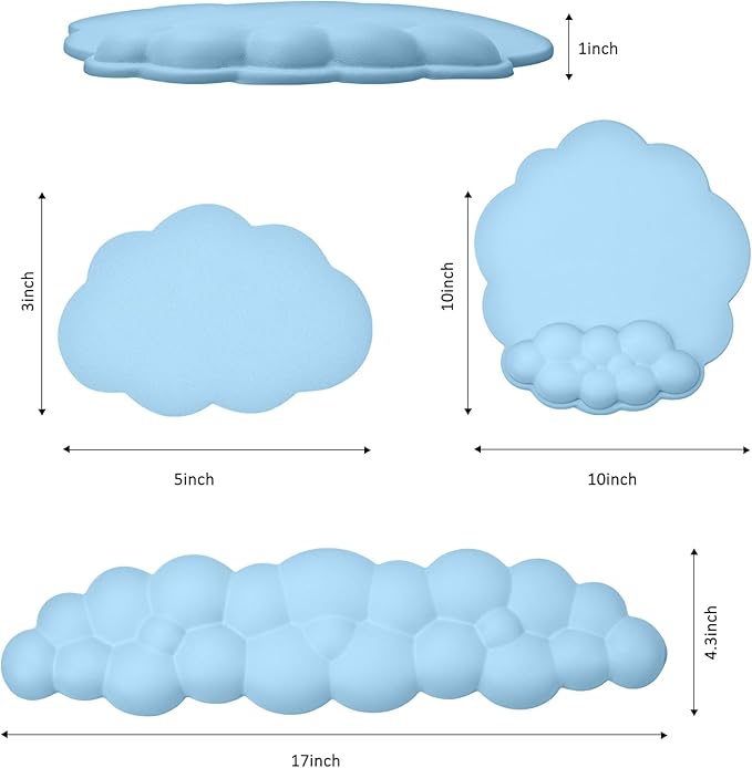 Cloud Keyboard and Mouse Wrist Rest Pad for Computer Arm Pain Relief- Ergonomic Wrist Support Mousepad with Non-Slip PU Base for Office, Gaming, and Home Use Anti-Fatigue(Blue)