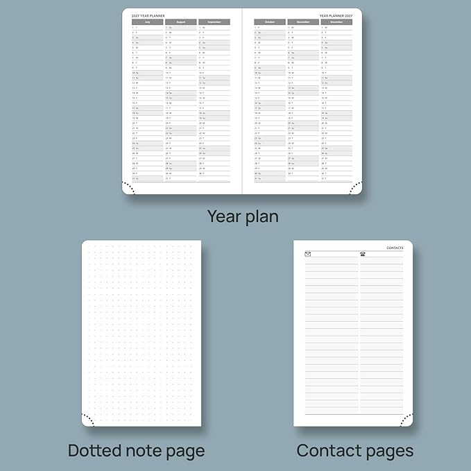 POPRUN 2026 Daily Planner One Page Per Day A6 Size Calendar (4.25" x 6.25") - 12 Months Hourly Appointment Book with Hardcover, Monthly Tabs, Pocket, Pen Holder - Haze Blue
