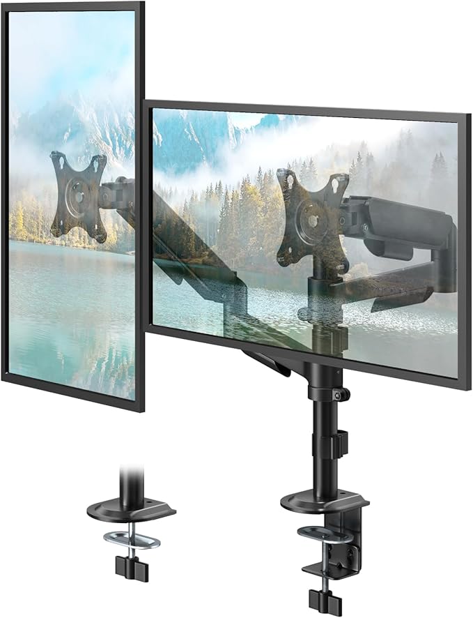 PUTORSEN Dual Monitor Stand for 17-32 Inch Screens,Holds up to 19.8lbs, Full Motion Adjustable Tilt Swivel Rotation, Space-Saving Desk Mount with C-Clamp & Grommet, VESA 75/100mm