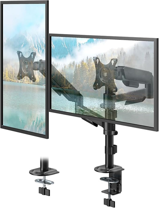 PUTORSEN Dual Monitor Stand for 17-32 Inch Screens,Holds up to 19.8lbs, Full Motion Adjustable Tilt Swivel Rotation, Space-Saving Desk Mount with C-Clamp & Grommet, VESA 75/100mm