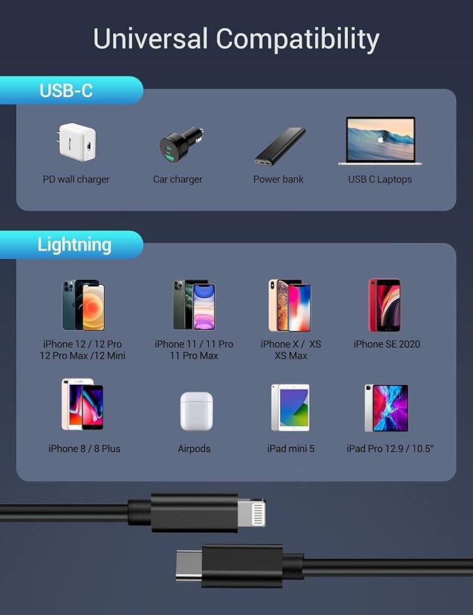 Quntis USB-C to Lightning Cable 3FT, 3Pack USBC iPhone Fast Charging Cable [Apple MFi Certified], Type C Lightning Charger Cord for iPhone 14 13 12 Mini Pro Max 11 X XS XR 8 Plus iPad AirPods, Black