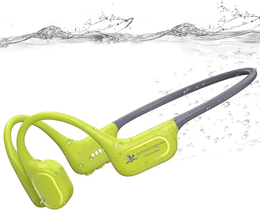 Bone Conduction Swimming Headphones, IP68 Waterproof Earbuds with 32GB MP3, Bluetooth 5.4 Open Ear Sport Earphones, Underwater Headphones for Swimming, Running, Cycling, Marathon-SurfAudio(Glow green)