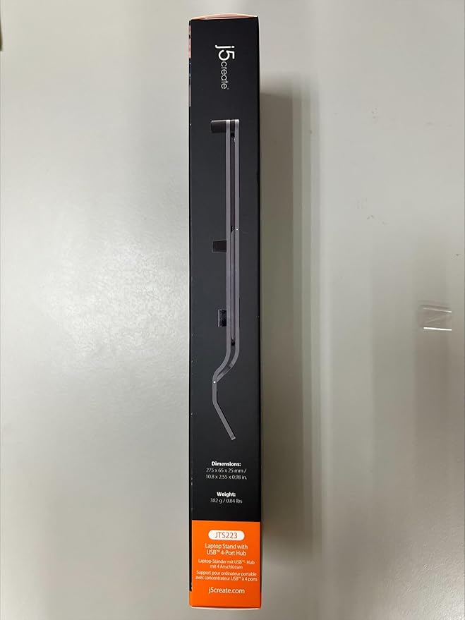 j5create Portable Aluminum Laptop Stand with USB 4-Port Hub, Foldable and Adjustable Notebook Riser with 4 USB-A Ports for MacBook, Laptop, and Tablet up to 16" (JTS223)