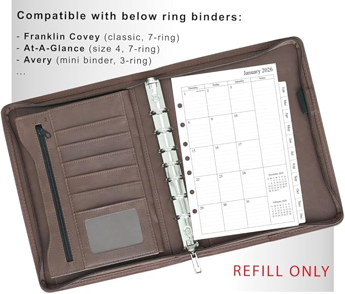 newestor 2025-2026 Monthly Planner Refills 5.5" x 8.5" for Mini Binder, 16 Months from Sep 2025 to Dec 2026, Desk Size