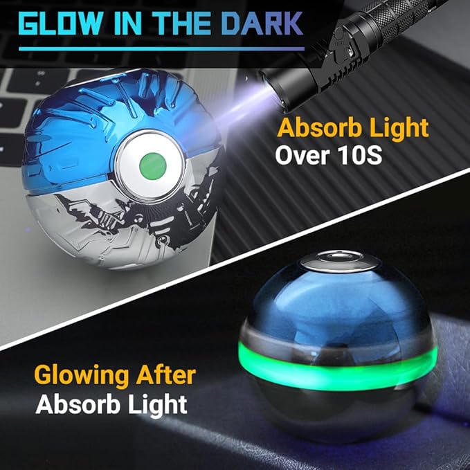 Metal Fidget Spinner Kinetic Desk Toy Glow in The Dark, Light up Heavy Duty Fidget Cube Ball Cartoon Hand Spinner Birthday Gift Bag Filler for Kid Adult, Finger Gyro Decor for Home Office Classroom