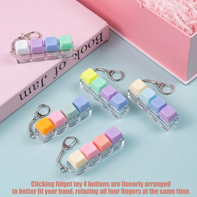 5Pcs Keyboard Fidget Toy, Colorful Loud Fidget Keyboard Keychain 4-in-1 Keyboard Clicker Fidget Toy Stress Relief, Fidget Sensory Fun Toys for Anxiety Decompression