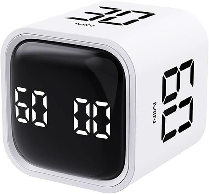 Rotating Pomodoro Timer 5,10,30, 60 Minutes Preset,Desk Productivity Flip Timer, Visual Cube Countdown Stopwatch,Custom Modes/Vibration/High/Low Volume,ADHD Timers, for Study, Work, School, Kitchen