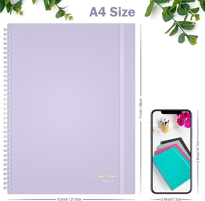 Planner Undated, Asten Daily Planner Agenda with To Do List, Hourly Planner for Women and Men, Spiral Appointment Book Planner Notebook with Elastic Closure, Day Planner for ADHD 8.5" x 11" (Purple)