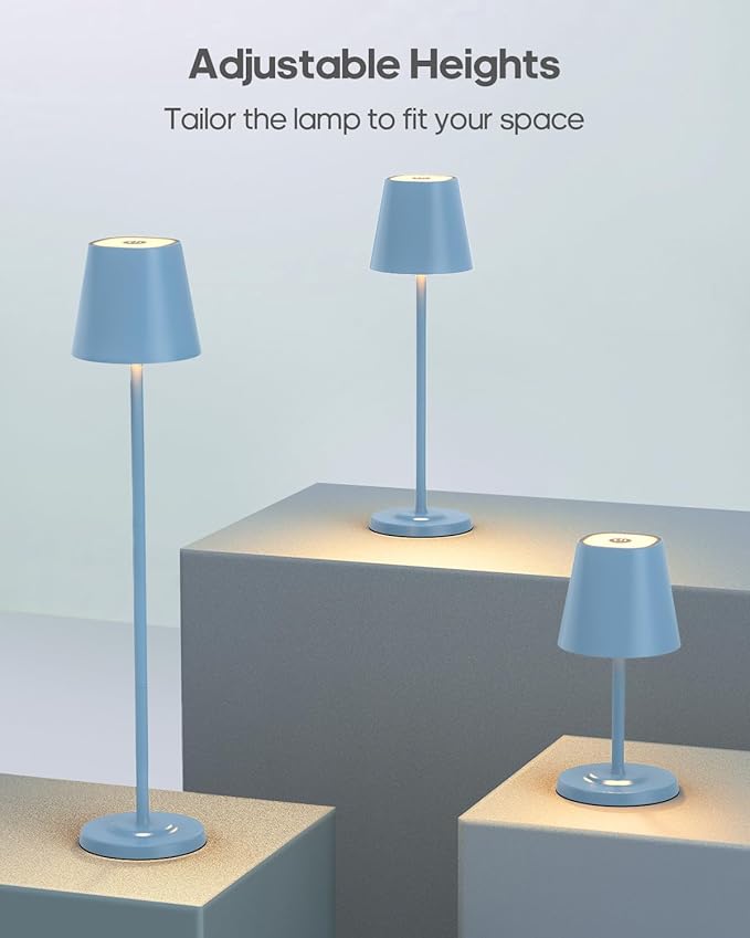 LED Cordless Table Lamp Rechargeable, 3-Height Adjustable, 5500mAh Battery Operated Lamp, 3-Color Dimming Touch Lamp, Portable Lamp for Dining, Bedroom,Camping, Outdoor, Indoor(Blue 2 Pcs)