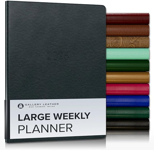 Gallery Leather Large Weekly Monthly Planner 2025-2026, Elegantly Bound Calendar Planner and Notebook with Stylish Gold-Gilded Page Edges, 12 Months - Tremont Atlantic - 9.75 x 7.5 "