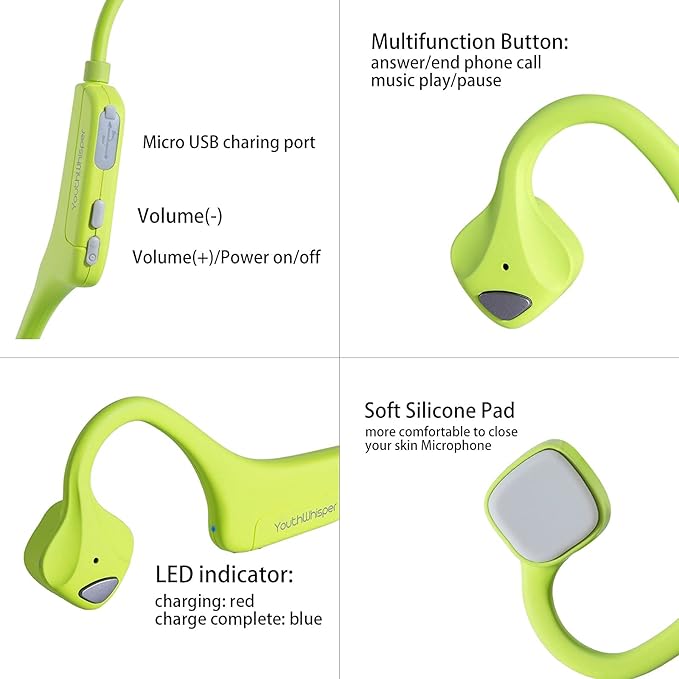 Bone Conduction Headphones Bluetooth, Open Ear Wireless Headset with Mic, Sweat Resistant Earbuds for Runnig Workout Hiking Running Fitness Walking (Green)