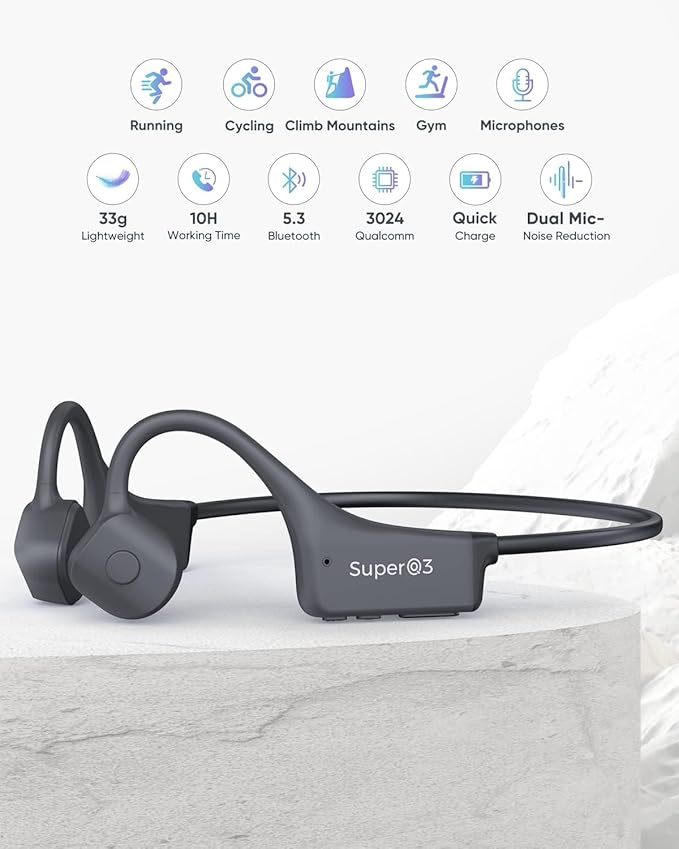 Bone Conduction Headphones Bluetooth Open Ear earphones IP67 Waterproof Wireless Headset Built in Mic Noise Canceling Sports Headphones Bluetooth for Running Driving Cycling Hiking Gym Workouts
