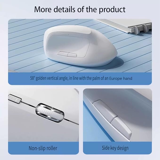 Ergonomic Vertical Mouse Wireless, Rechargeable Ergo Mouse for Carpal Tunnel Relief, 3200DPI Adjustable, 6 Buttons for PC/Laptop/Mac/Windows (Blue)