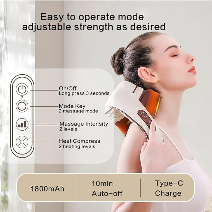 ZVZ 4D Kneading Shiatsu Deep Tissue Neck and Shoulder Massager with Heat, Portable Cordless Electric Massage for Muscle Relief Faster Pain Relief vs Massage Guns Ideal Gift for Home/Office/Car Travel