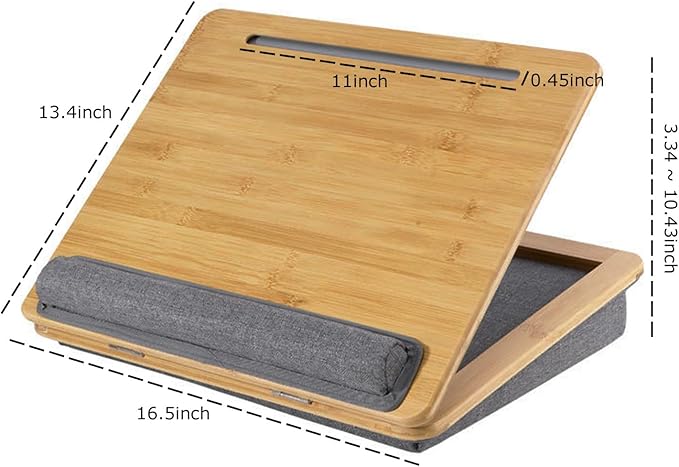 Adjustable Lap Desk for Laptop with Cushion, Bamboo Laptop Stand with Anti-Slip Strip Tablet Phone Holder, Fits up to 15.6 inch or 14 inch with Mouse Space