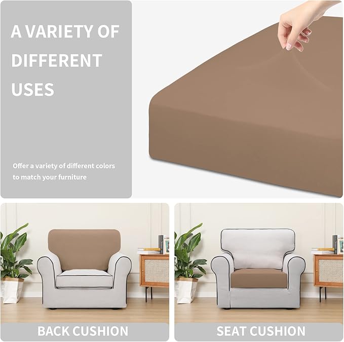 Easy-Going 100% Waterproof Chair Sofa Seat Cushion Slipcovers Couch Cushion Cover Stretch Furniture Protector for Kids, Pets (Chair Cushion, Camel)