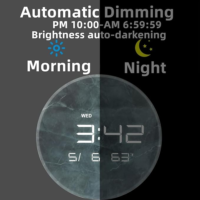 Digital Wall Clock with LED Display, 13" Calendar & Temperature, Automatic Dimming, 12/24hr Format, Wall & Desk Use - HUI-7855