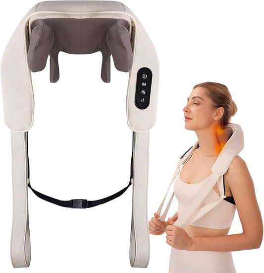 Electric Neck and Shoulder Massager with Heat, Cordless Kneading Back Trapezius Shiatsu Massage Pillows for Pain Relief Deep Tissue Gift Ideals