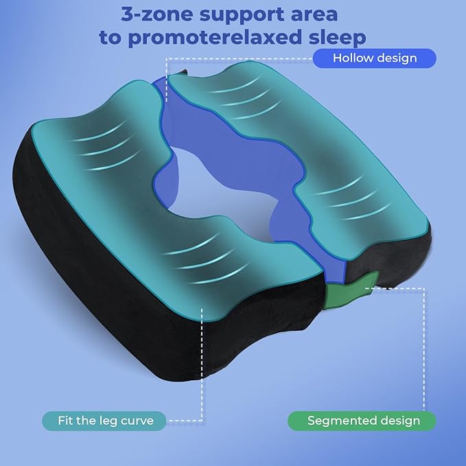 SAHEYER Bed Sore Cushions for Butt, Memory Foam Hemorrhoid Pressure Relief Pillow with Center Hole and Tailbone Cutout, for Long Sitting Coccyx, Sciatica, Postpartum, Pregnancy, After Surgery, Black