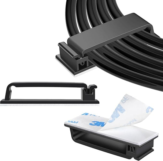 XHF 50 PCS Self Adhesive Cable Clips(L) Black,Wire Clips Cable Management Wire Organizer Cord Holder for Under Desk, Car, Wall, TV PC Ethernet Cable