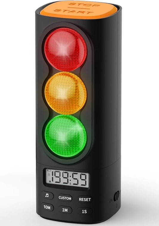 Traffic Light Visual Digital Timer, LCD Display Volume Adjustment, with 4 Ringtones for Kids Classroom Home Kitchen Game Countdown Pause Memory Function Charger Type C Cable Included