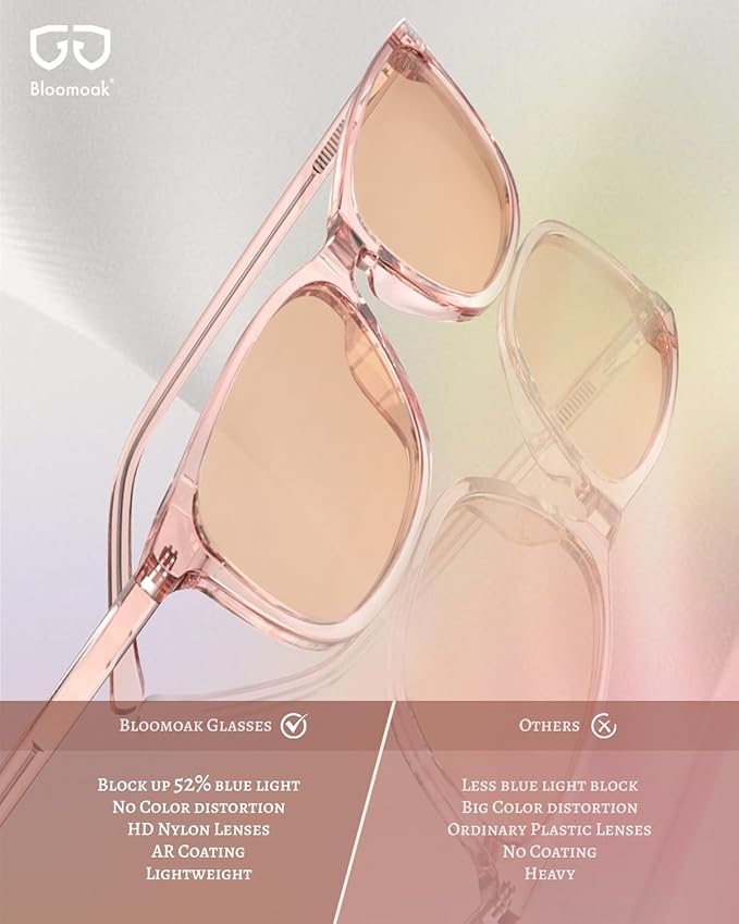 Bloomoak Rose Migraine Glasses, FL- Flex Light Sensitivity Relief Glasses for Fluorescent LED Glare,Photophobia, Eye Strain