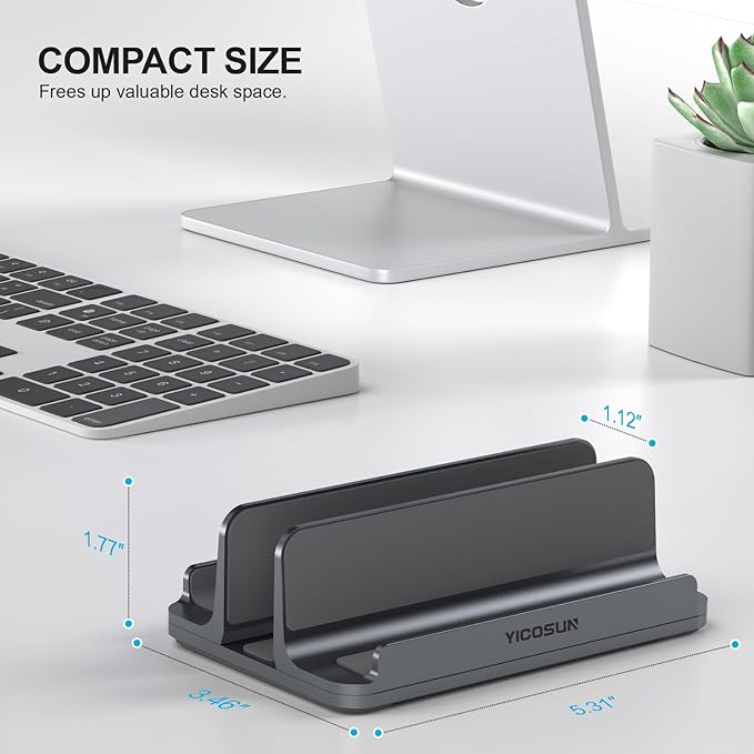 3 Slots Aluminum Vertical Laptop Stand for Desk - Adjustable Width Dock for MacBook, Surface, Samsung, HP, Dell up to 17.3 inches - Space-Saving & Protective Design - Gray