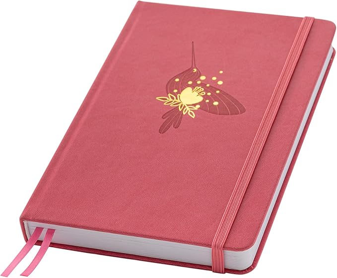 Dot Grid Journal with 160GSM Thick Paper, 192 Pages, A5 Dotted Notebook for Work, School, Travel | 180° Lay Flat, Foil Stamped Cover, Elastic Band, 2 Bookmarks & Inner Pocket (Rose Red)