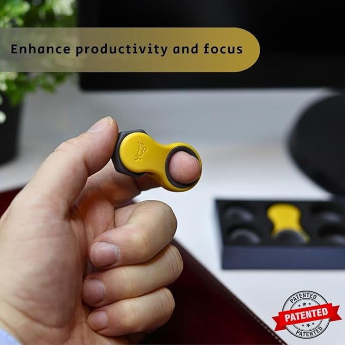 Yogi Fidget Toy – Silent Sensory Spinner for Adults & Kids – Stress Relief Fidgets for ADHD, Anxiety – Fidget Toys for Adults – Includes 5 Finger-Fit Rings – Work, School & Travel – Amber