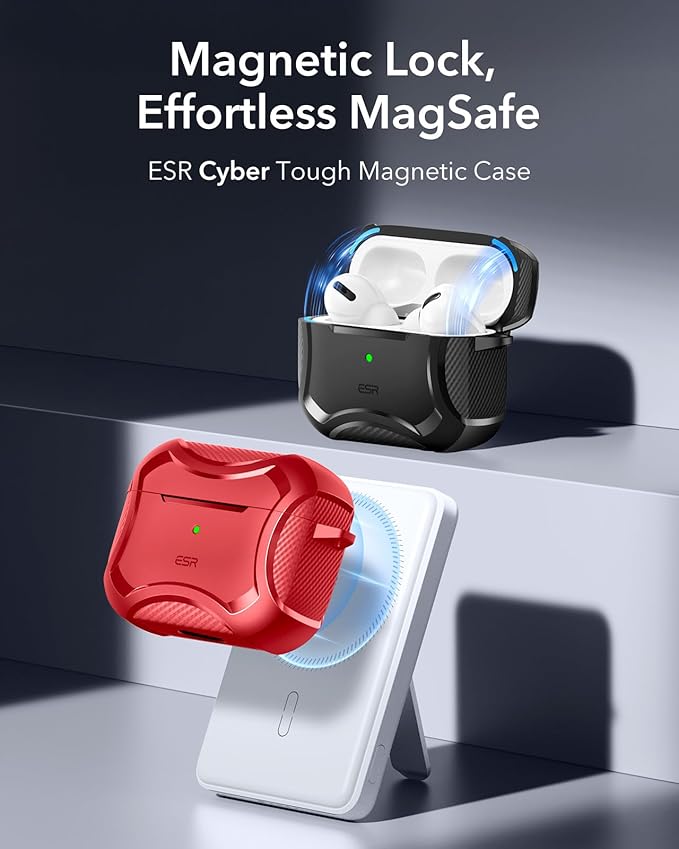 ESR for AirPods 4 Case, Compatible with AirPods 4th Generation Case (2024), Compatible with MagSafe, Powerful Drop Protection, Magnetic Lid, Cyber Series, Red