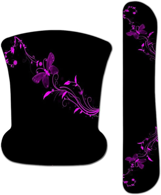 RICHEN Keyboard Wrist Rest Pad and Mouse Wrist Rest Support Mouse Pad Set,Sturdy & Comfortable & Lightweight for Easy Typing & Pain Relief-Ergonomic Support (Purple Butterfly)