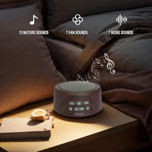 White Noise Machine - Sleep Sound Machine with Soothing Sounds Timer & Memory Function for Sleeping & Relaxation, Sleep Therapy for Kid, Adult, Nursery, Home, Office, Travel. Brown Wood Grain