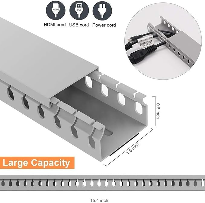 Alritz Cable Raceway Kit, 138(9x15.4) inch Open Slot Wiring Raceway Duct with Cover Cable Management System to Hide Under Desk/TV/Computer/Power Cords - 15.4 X 1.6 X 0.8 Inch(LWH) (Pack 9)
