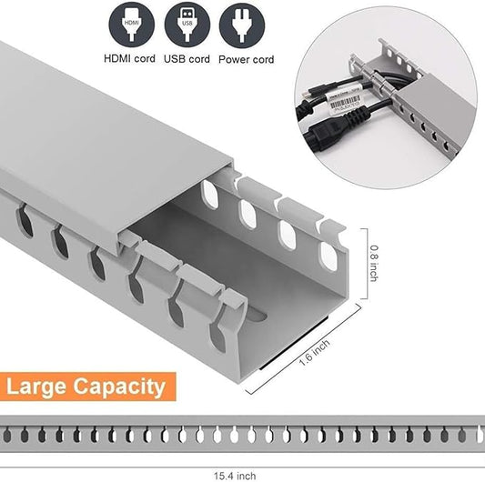 Alritz Cable Raceway Kit, 138(9x15.4) inch Open Slot Wiring Raceway Duct with Cover Cable Management System to Hide Under Desk/TV/Computer/Power Cords - 15.4 X 1.6 X 0.8 Inch(LWH) (Pack 9)