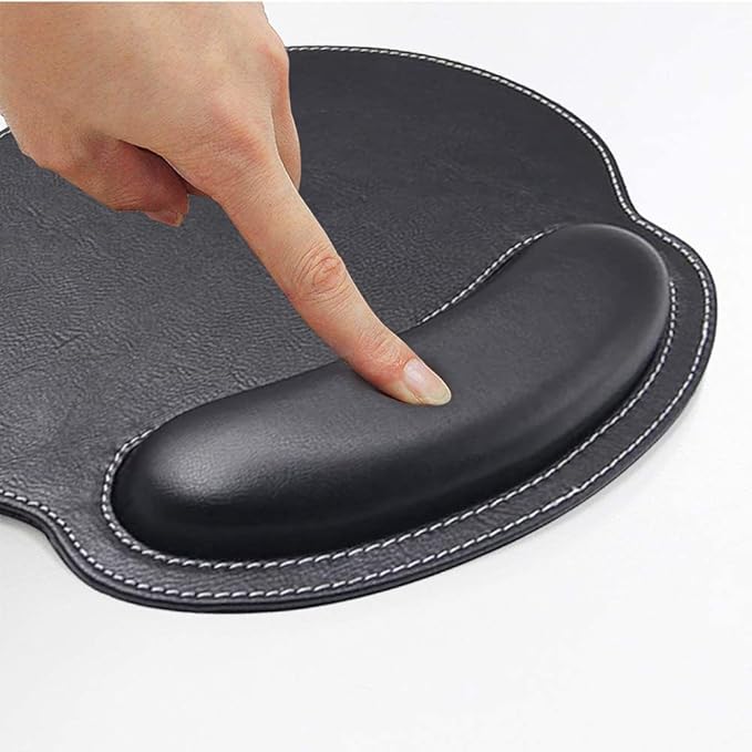 RICHEN Ergonomic PU Leather Mouse Pad with Wrist Support,Comfort Memory Foam,Waterproof Surface，Non- Slip Rubber Base for Computer Laptop & Mac,Lightweight Rest for Home,Office & Travel (Black)