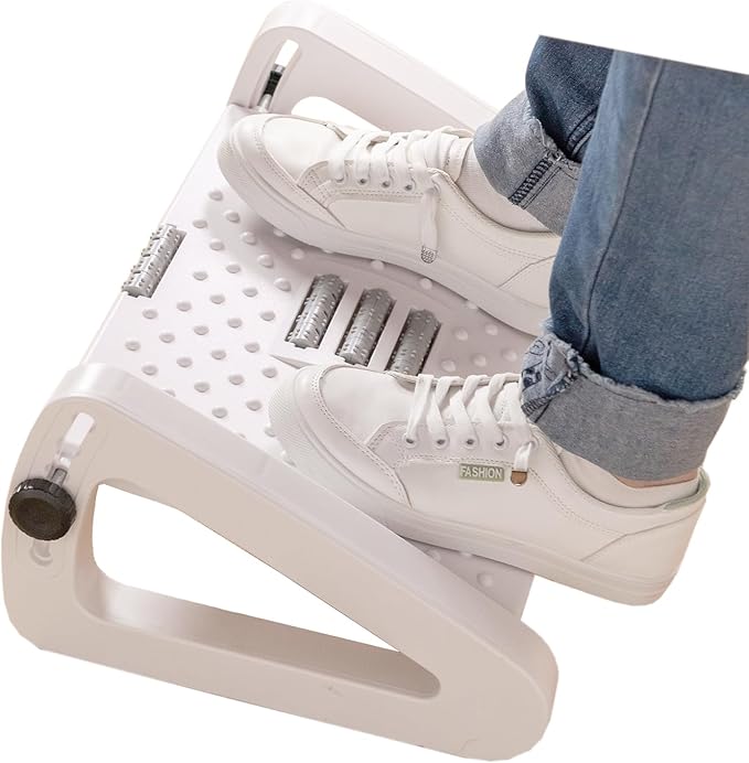 Foot Rest for Under Desk at Work,Ergonomic 6-Height Adjustable Footstool，Under Desk Footrest with Foot Massage Roller,Chair Footstool for Leg (White)