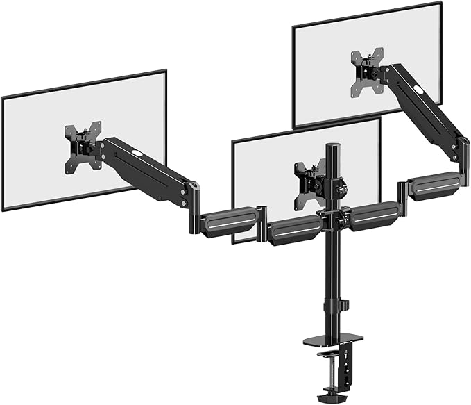 Pholiten Triple Monitor Desk Mount,Triple Gas Spring Monitor Arm for 17-32 inch LCD Computer Screens,Holds up to 22lb,Swivel, Tilt, Rotation, Clamp & Grommet Kit