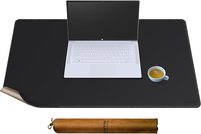 MAIDERN Leather Desk Mat, 35.4” x 19.6” Reversible Large Desk Pad Mat, Cork & Leather Large Mouse pad for Desk, Waterproof Computer Desk Mat for Gaming Home Office (Black)