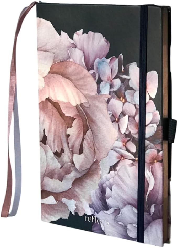 A5 Dot Grid Journal – Ivory Paper Bullet Notebook with Peony Hardcover, Copper Edges, Pen Loop, 2 Ribbon Bookmarks, Inner Pocket – Elegant Floral Stationery for Journaling (Peony Whispers)