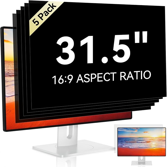 [5-Pack] 31.5 Inch Computer Privacy Screen for 16:9 Widescreen Monitor, Anti Glare Anti-UV Eye Protection Desktop PC LED Monitor Filter, Removable Anti-Scratch Screen Film 31in